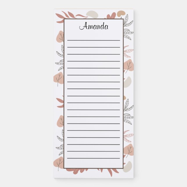 Personalized Boho Leaves Plants Lined Magnetic Notepad (Front)