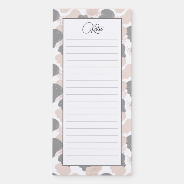 Personalized Boho Leaves Plants Lined  Magnetic Notepad (Front)