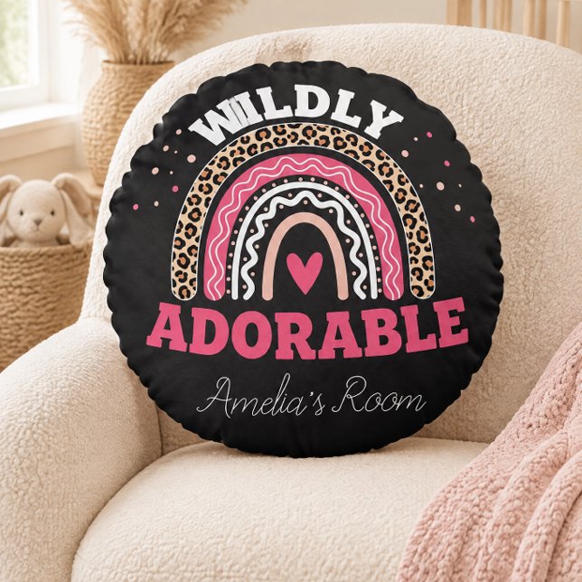 Personalized Boho Leopard Rainbow Nursery Round  Pillow (Creator Uploaded)