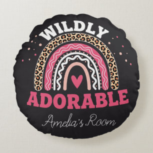 Personalized Boho Leopard Rainbow Nursery Round  Pillow