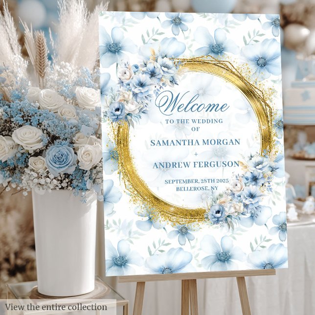 Personalized Boho Light Blue Gold Wedding Welcome Foam Board (Personalized Boho Light Blue Gold Wedding Welcome Foam Board)