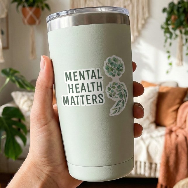 Personalized Boho Mental Health Semicolon Greenery Sticker (personalized_boho_mental_health_semicolon_greenery_ custom_sticker)