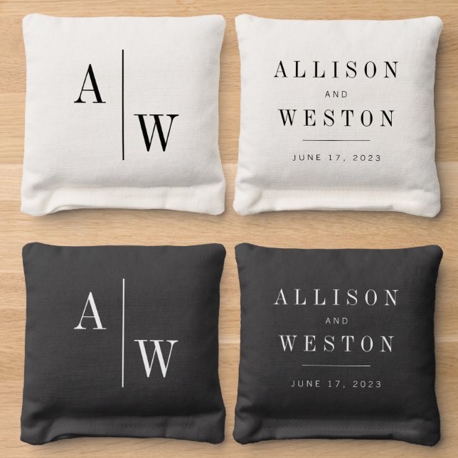 Personalized Boho Minimalist Wedding Cornhole Bags (Wood)