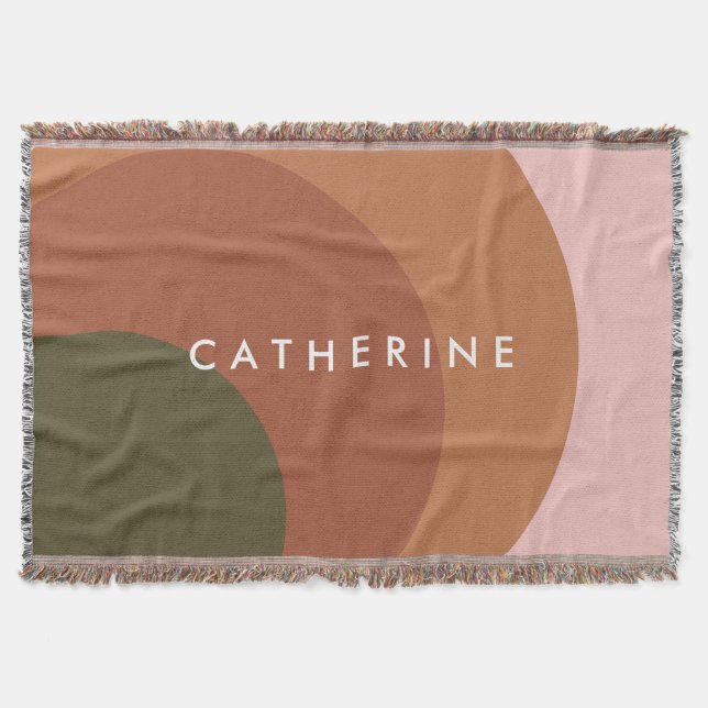 Personalized Boho Modern Earth Tone Geometric Throw Blanket (Front)