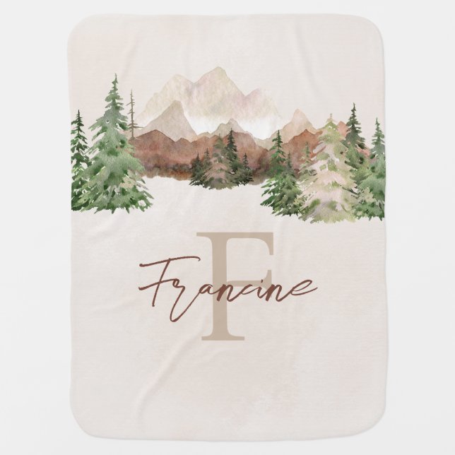 Personalized BOHO Mountain Name Baby Blanket (Front)