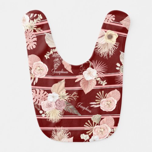 Personalized Boho Mulberry Pink Floral Baby Bib