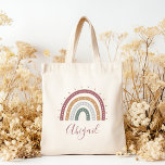 Personalized Boho Muted Earth Tones Tote Bag<br><div class="desc">This tote bag features a boho rainbow in muted earth tones of green,  gray,  gold and dark rose. Personalize it with her name in dark rose handwriting script.</div>