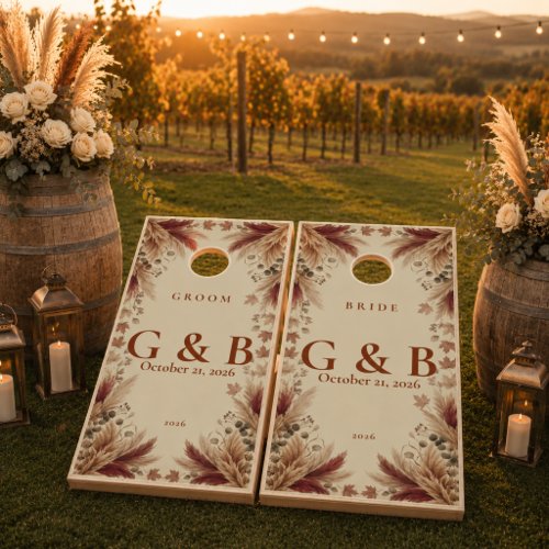 Personalized Boho Pampas Grass Wedding Cornhole Set