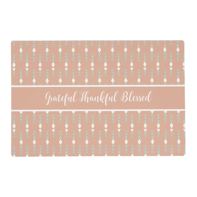 Personalized Boho Peach Sage Green White Abstract  Placemat (Front)