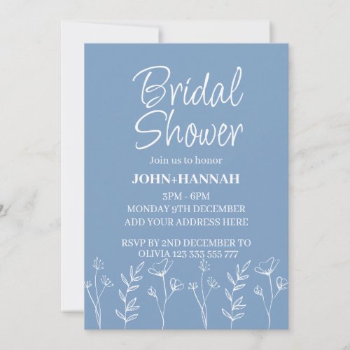Personalized Boho Periwinkle Floral Bridal Shower  Invitation