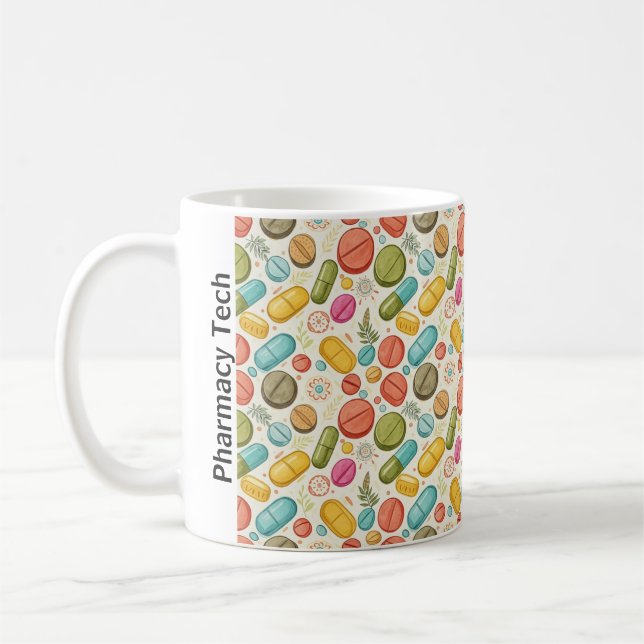 Personalized Boho Pharmacy Tech Flowers & Pill Coffee Mug (Left)