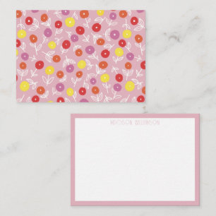 Personalized Boho Pink Modern Floral pattern Note Card
