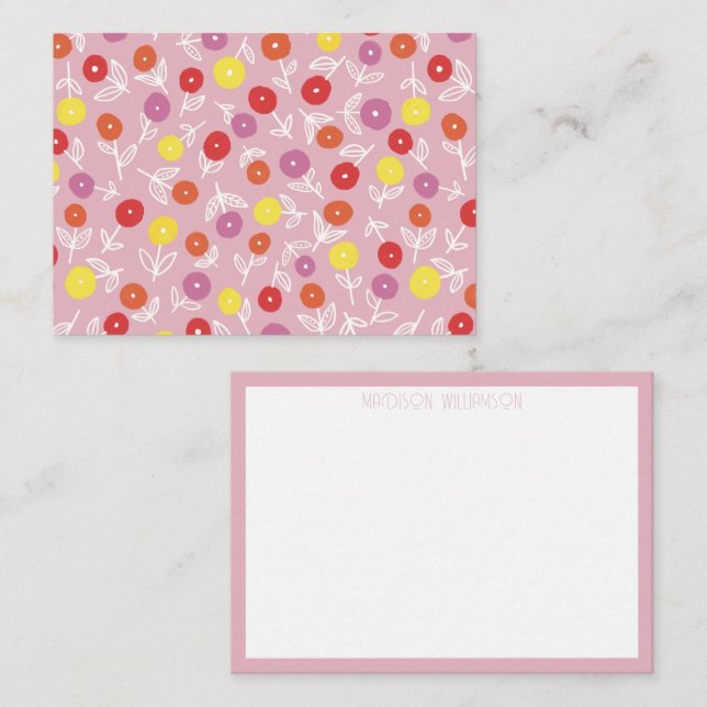 Personalized Boho Pink Modern Floral pattern Note Card (Front/Back)