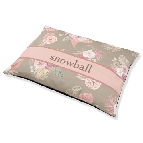 Personalized Boho Pink White Beige Florals Pet Bed