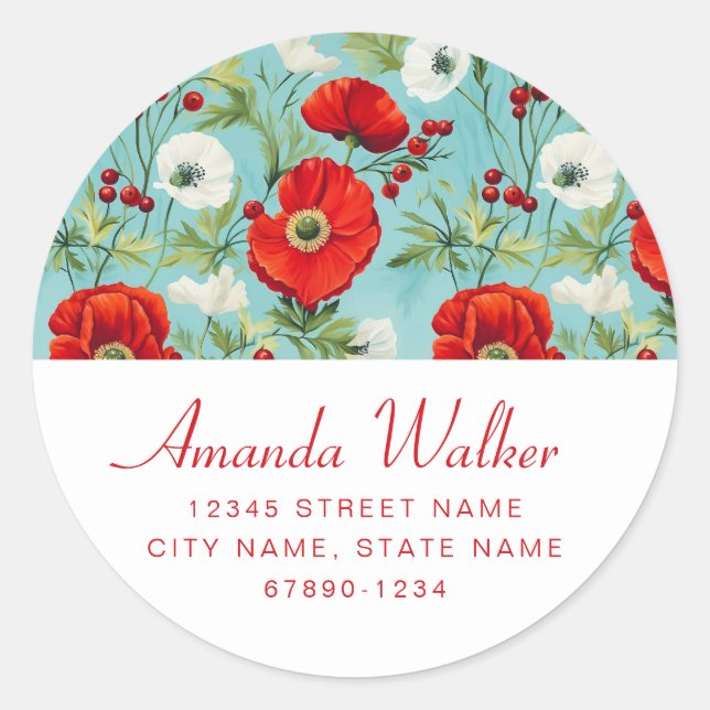 Personalized Boho Poppy Round Stickers (Front)