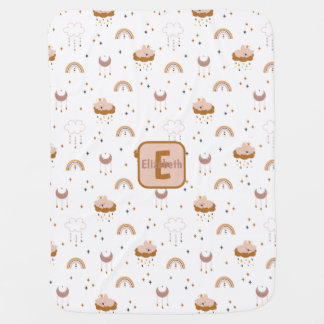 Personalized Boho Rainbow And Clouds Baby Blanket