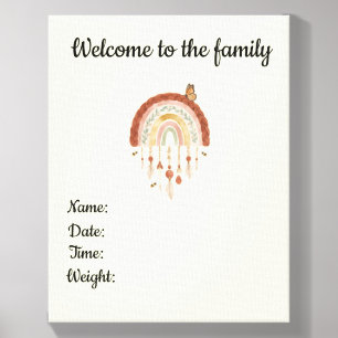 Personalized Boho Rainbow Baby Birth Announcement Canvas Photo Tile