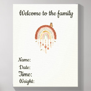 Personalized Boho Rainbow Baby Birth Announcement Canvas Photo Tile