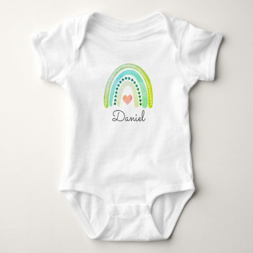 Personalized Boho Rainbow Baby Name Heart Pastel Baby Bodysuit
