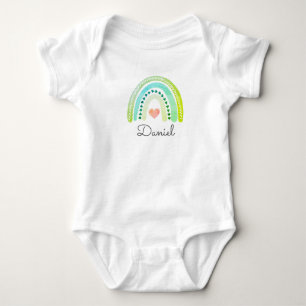 Personalized Boho Rainbow Baby Name Heart Pastel Bodysuit