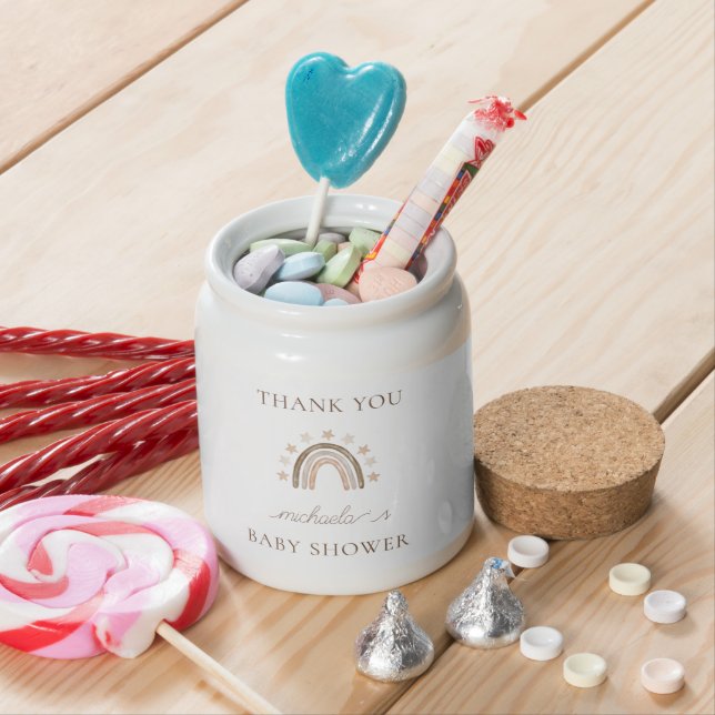 Personalized Boho Rainbow Baby Shower Thank You Candy Jar (In Situ)