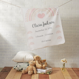 Personalized Boho Rainbow Baby with Birth Info Blanket