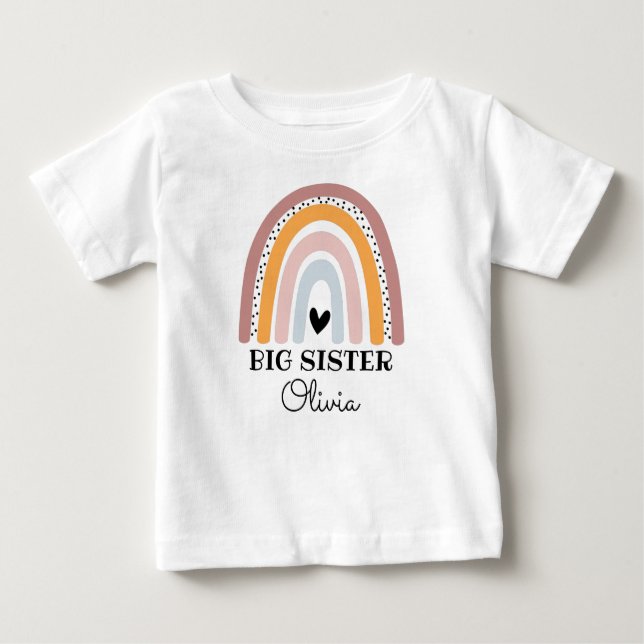 Personalized Boho Rainbow Big Sister Baby T-Shirt (Front)
