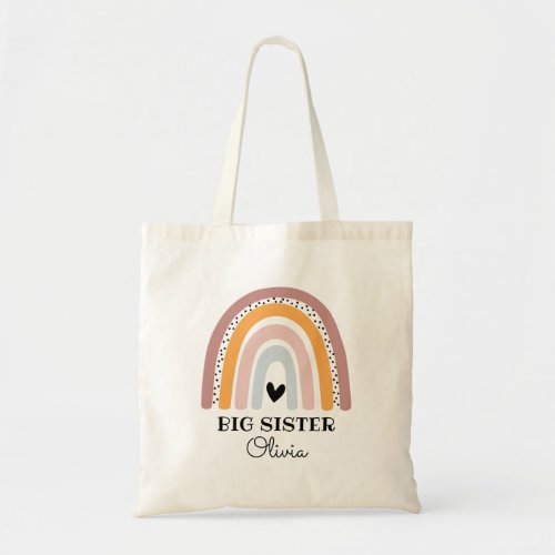 Personalized Boho Rainbow Big Sister Tote Bag