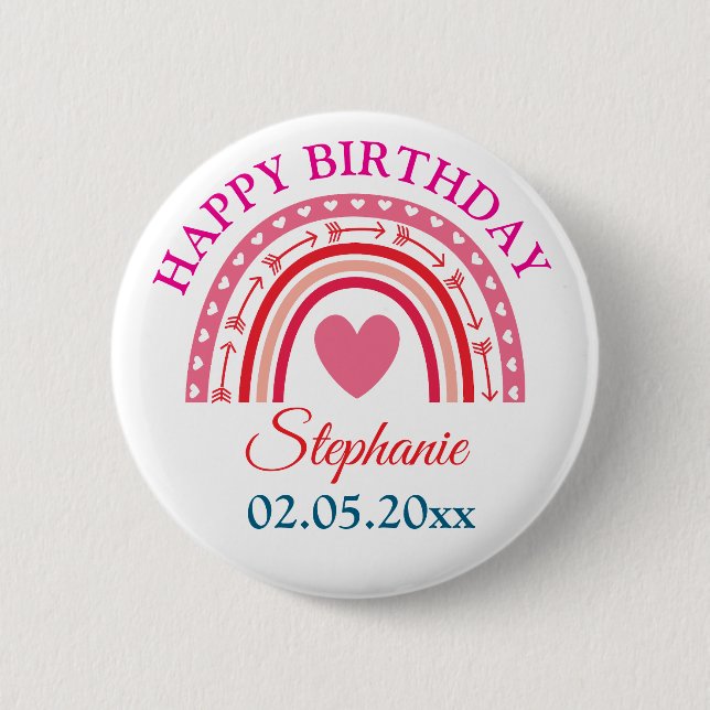 Personalized Boho Rainbow Birthday Button (Front)