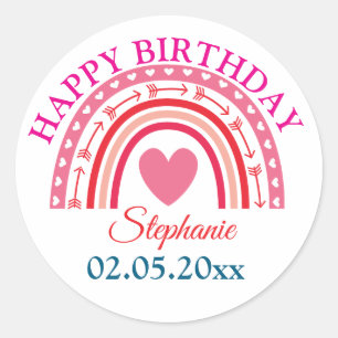 Personalized Boho Rainbow Birthday Classic Round Sticker