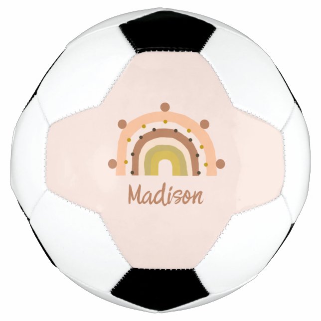 Personalized Boho Rainbow Blush Pink Kids Soccer Ball (Front)