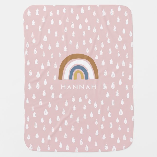 Personalized Boho Rainbow Girl Baby Blanket (Front)