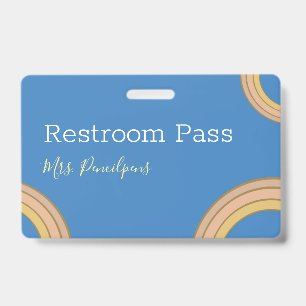 Personalized Boho Rainbow Hall Pass Blue Badge