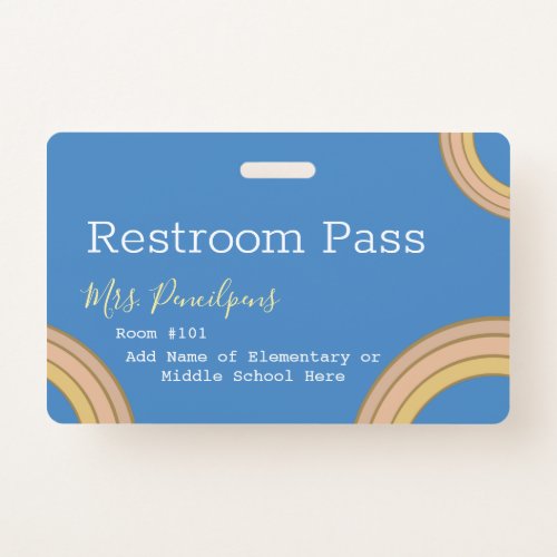 Personalized Boho Rainbow Hall Pass Blue Badge