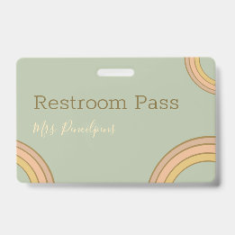 Personalized Boho Rainbow Hall Pass Green Badge