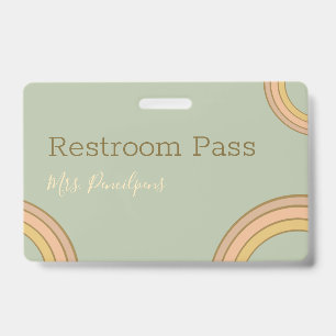 Personalized Boho Rainbow Hall Pass Green Badge
