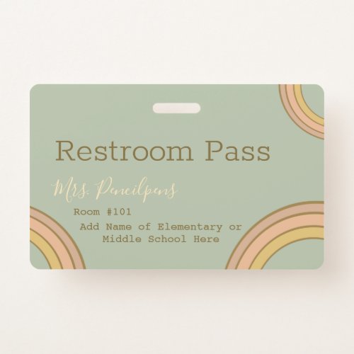 Personalized Boho Rainbow Hall Pass Green Badge