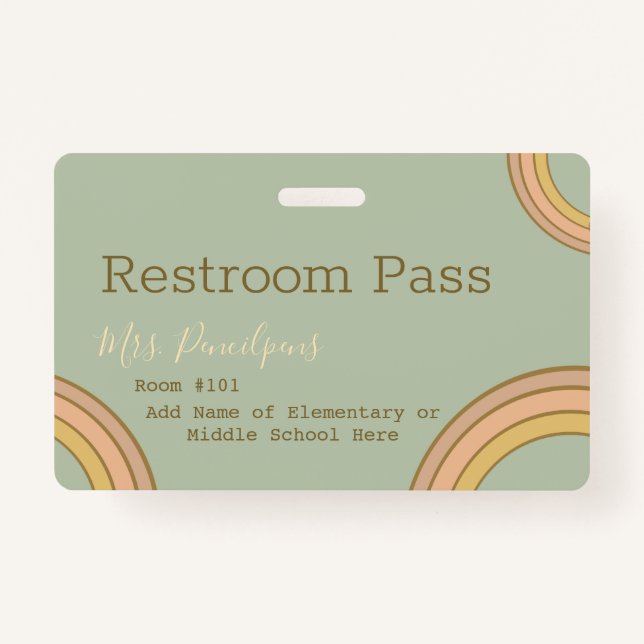Personalized Boho Rainbow Hall Pass Green Badge (Back)