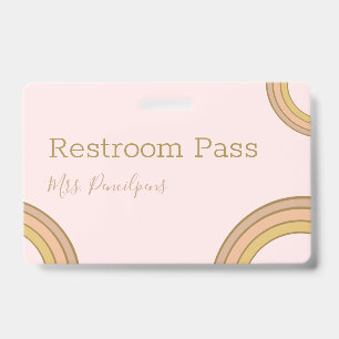 Personalized Boho Rainbow Hall Pass Pink Badge
