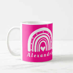 Personalized Boho Rainbow Hot Pink Coffee Mug