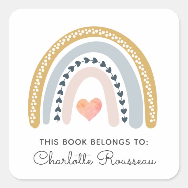 Personalized Boho Rainbow Kid's Bookplate (Front)