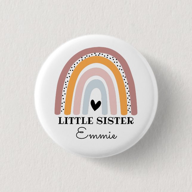 Personalized Boho Rainbow Little Sister Button (Front)