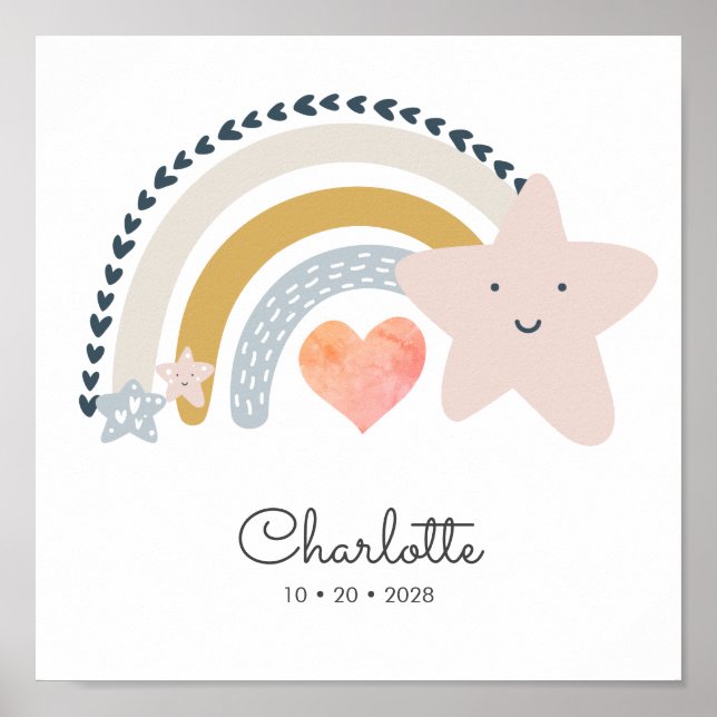 Personalized Boho Rainbow Name Date Of Birth  Poster (Front)