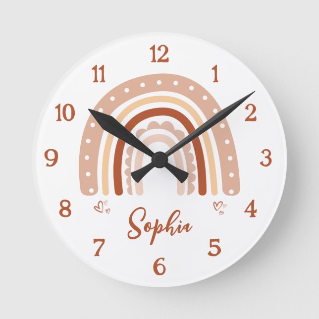 Personalized Boho Rainbow Nursery Wall Clock – Rou (Front)