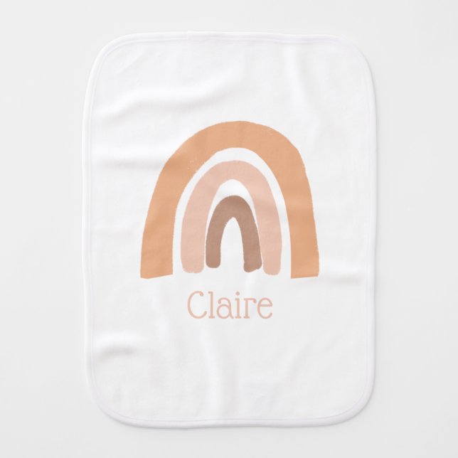 personalized boho rainbow pastel pink baby girl baby burp cloth (Front)