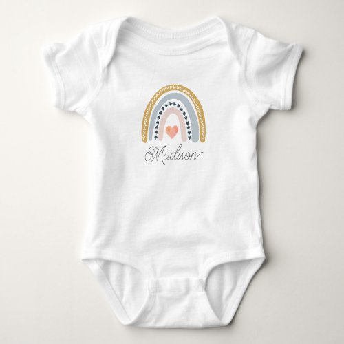 Personalized Boho Rainbow Pink Heart Baby Baby Bodysuit