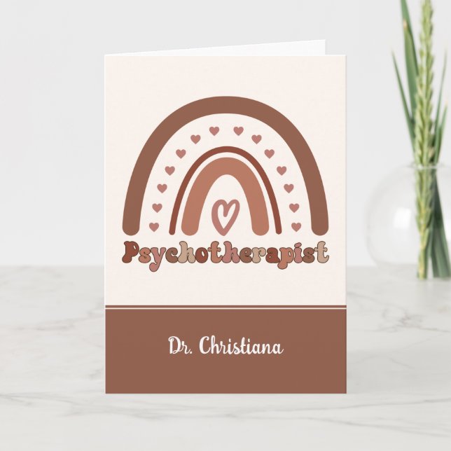 Personalized Boho Rainbow Psychotherapist  Card (Front)