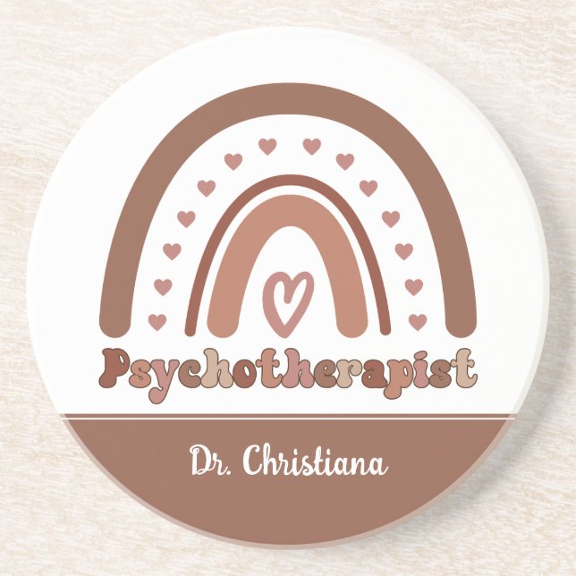 Personalized Boho Rainbow Psychotherapist  Coaster (Front)