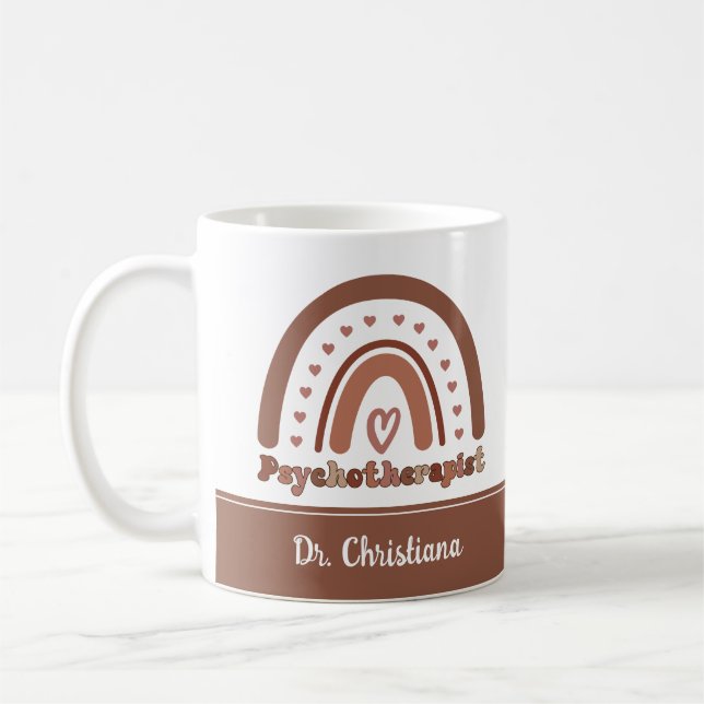 Personalized Boho Rainbow Psychotherapist  Coffee Mug (Left)