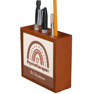 Personalized Boho Rainbow Psychotherapist  Desk Organizer